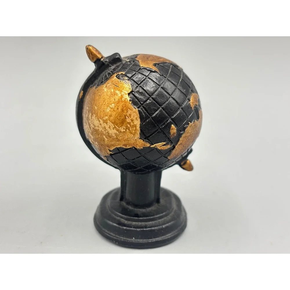 Miniature Globe Desk Clock Black Gold Quartz Movement Small Office Decor 3 Inch